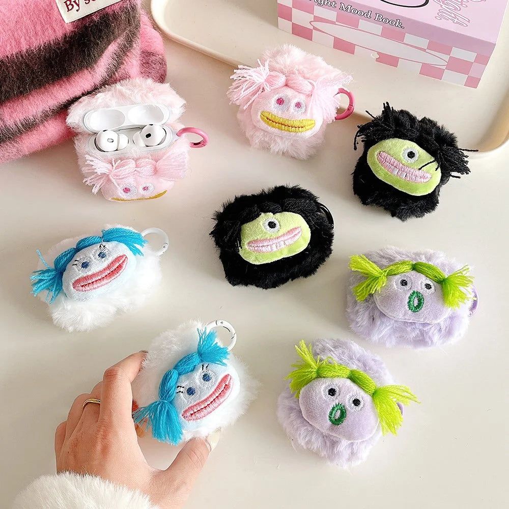 For AirPods Pro / AirPods Pro 2 Parody Expression Plush+TPU Protective Cover with Buckle - Purple - 4