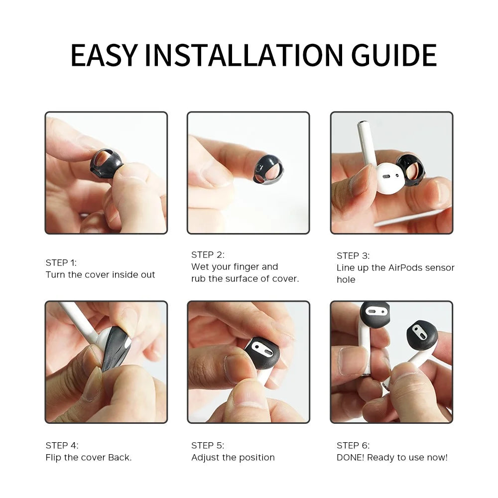 AHASTYLE PT76 For Apple AirPods 1 / 2 1 Pair Size L Slim Earbuds Cover Earphone Silicone Sleeve - Black - 7