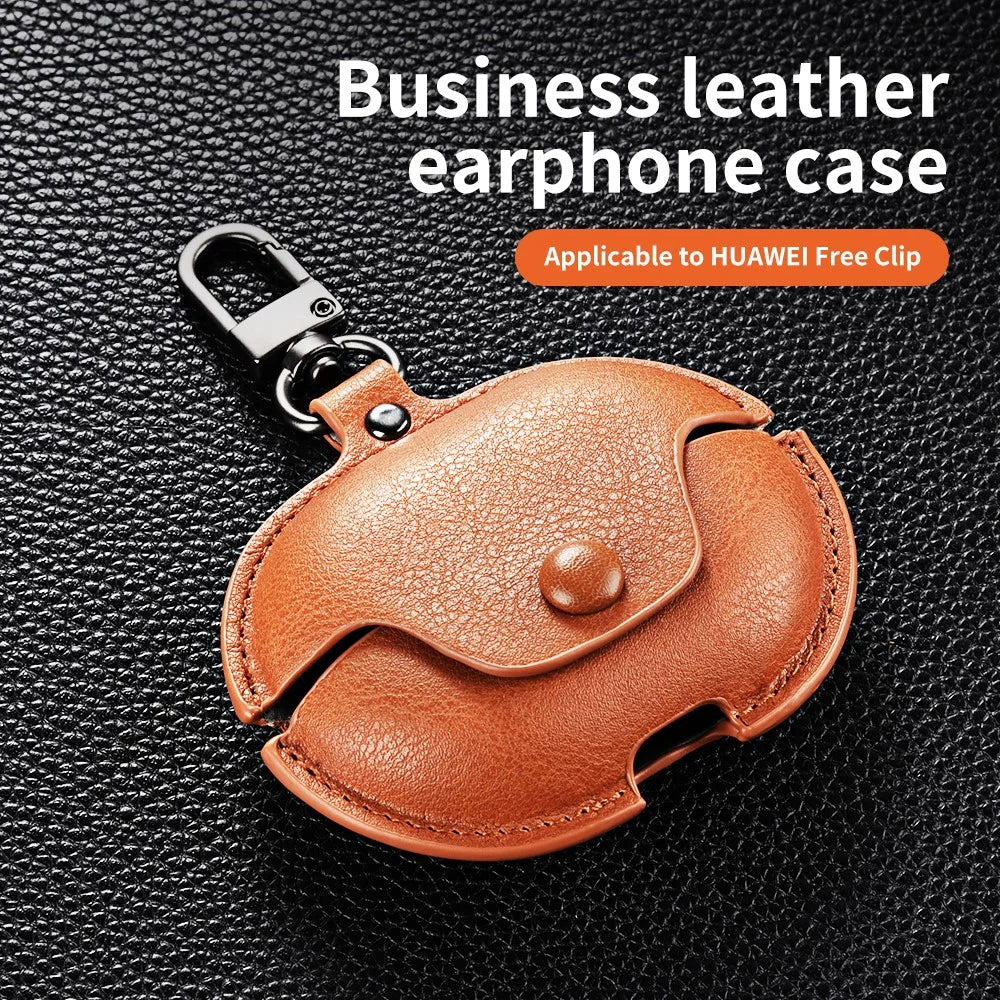 For Huawei FreeClip Earphone Case PU Leather Bluetooth-compatible Headset Charging Bin Sleeve - Dark Brown - 6