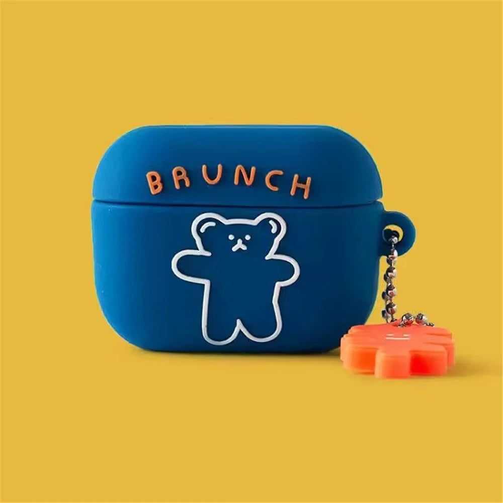 For Lenovo LP40 Pro Bluetooth-compatible Earphone Anti-drop Case Cute Cartoon Silicone Cover - Blue / Bear - 2