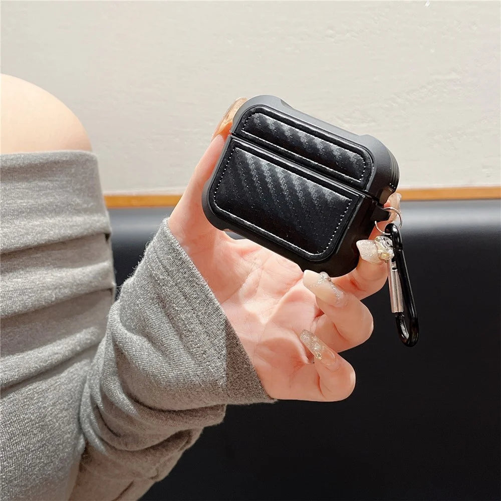 For AirPods 3 Earphone Protector Earphone Sleeve with Anti-lost Buckle Anti-fall Carbon Fiber Design - 2