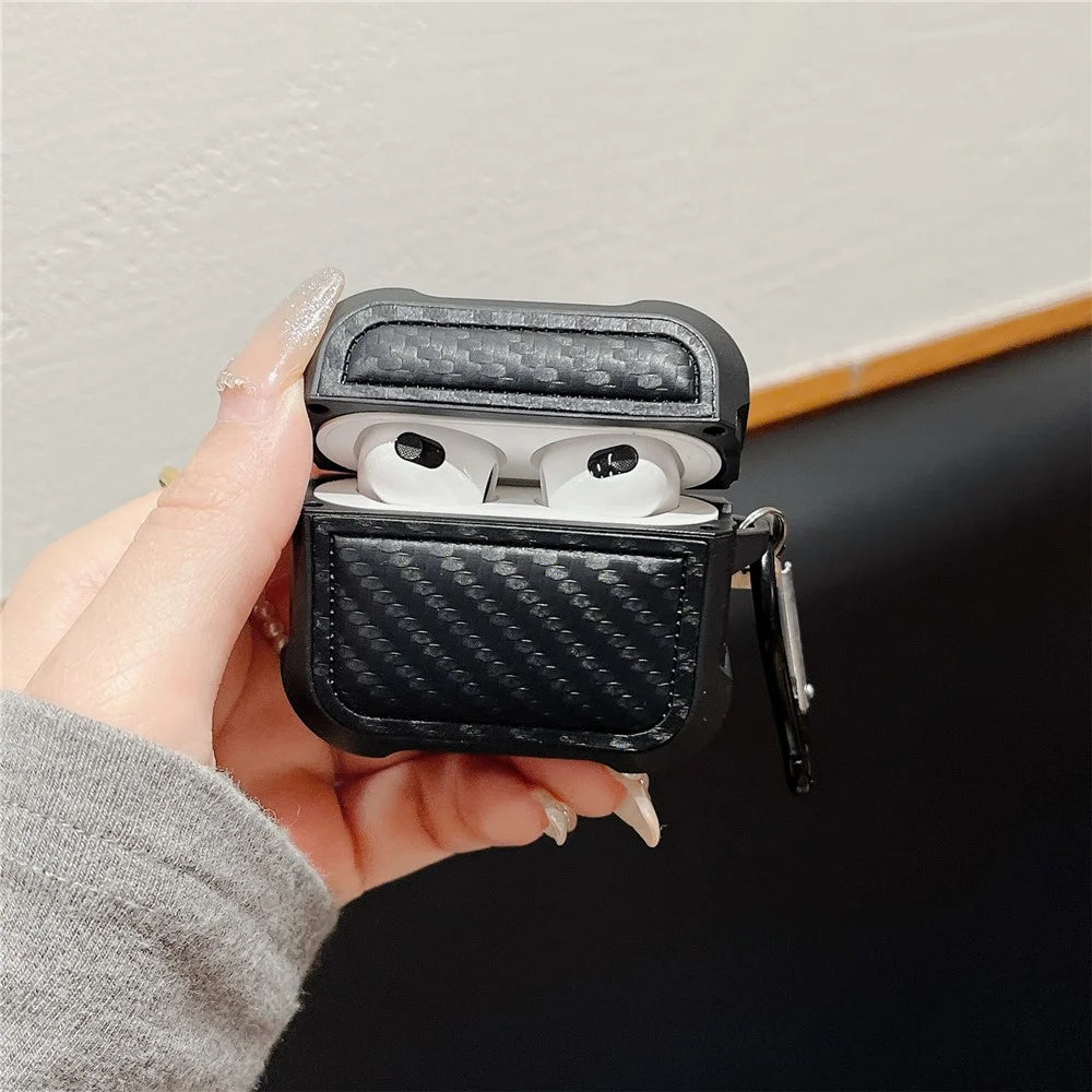 For AirPods 3 Earphone Protector Earphone Sleeve with Anti-lost Buckle Anti-fall Carbon Fiber Design - 3