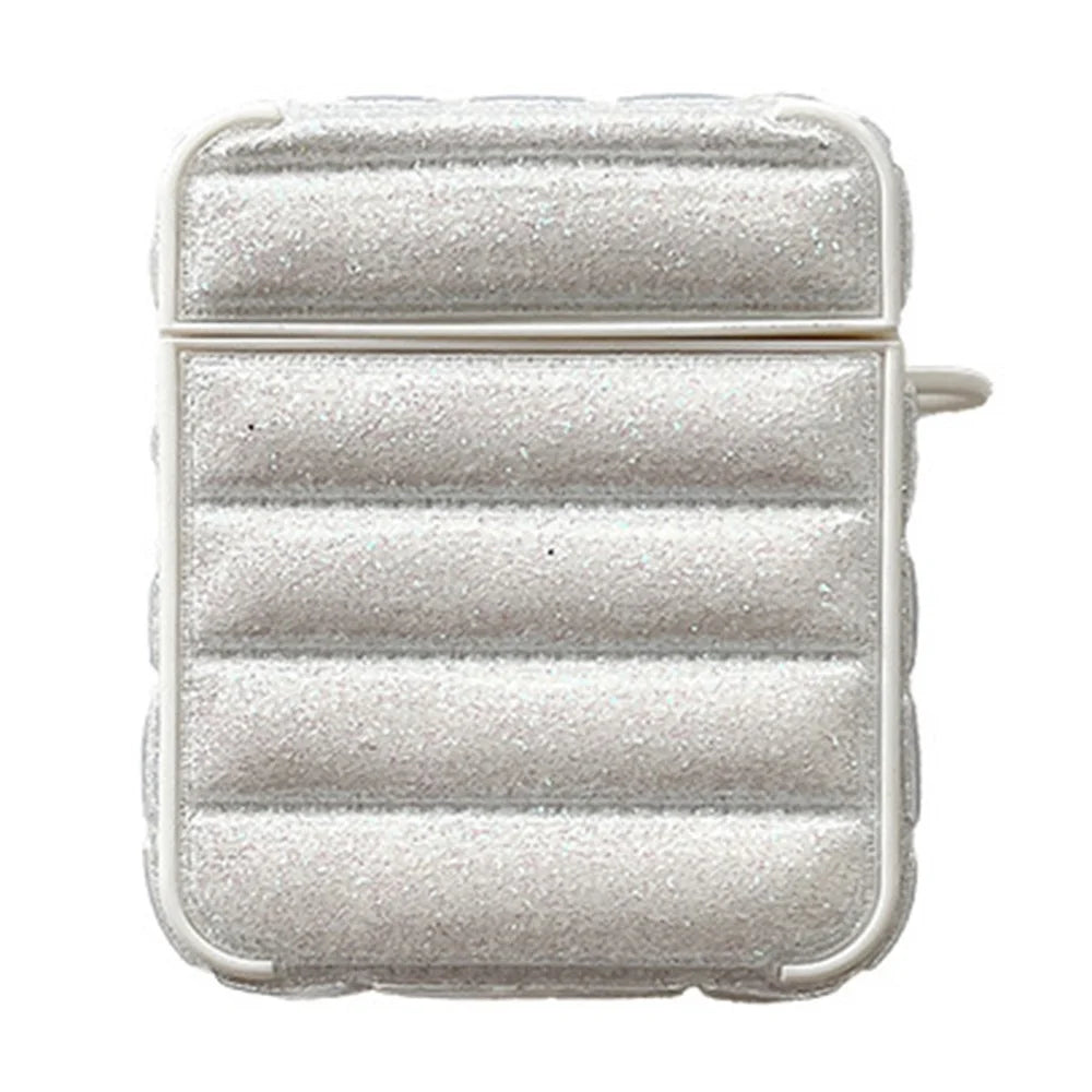 For AirPods with Charging Case (2016) / (2019) / AirPods with Wireless Charging Case (2019) Glitter Cover Down Jacket Design Carrying Case - White - 1