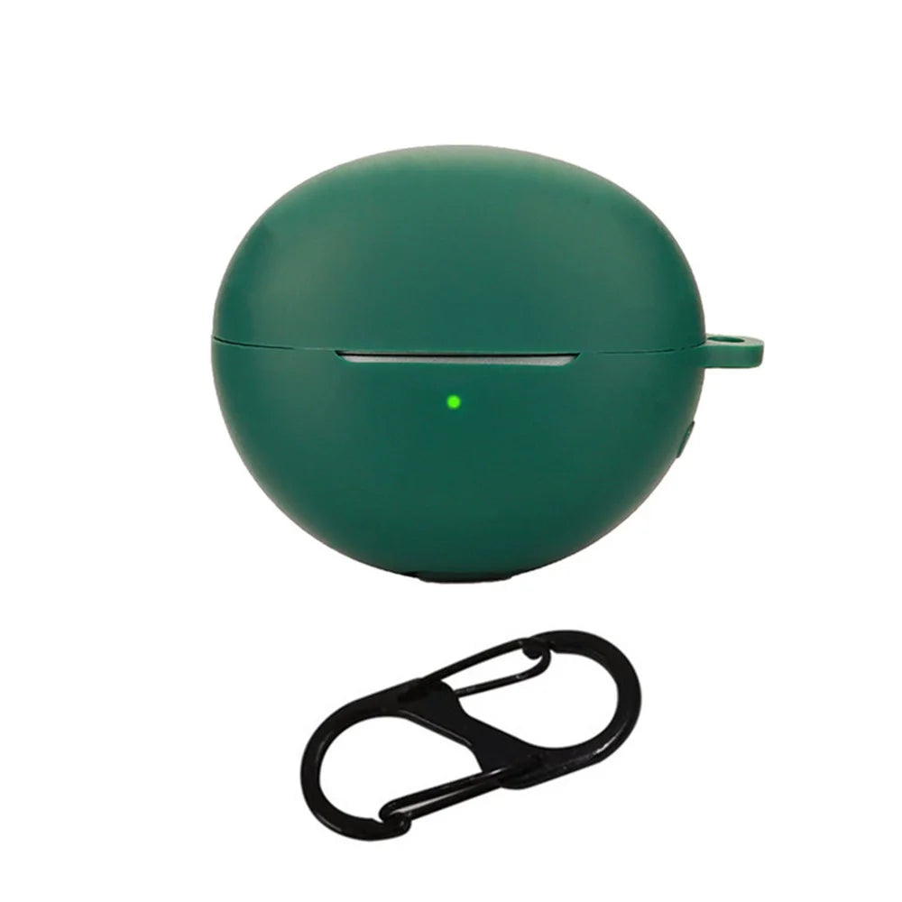For Huawei FreeClip Earphone Protective Silicone Case Dust Cover with Hanging Buckle - Blackish Green - 1