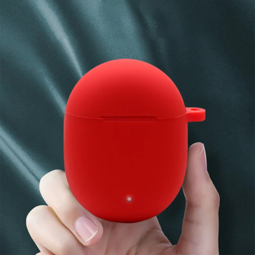 For Google Pixel Buds 2 Soft Silicone Case Earphone Shell with Anti-lost Buckle Pure Color Design - Red - 4