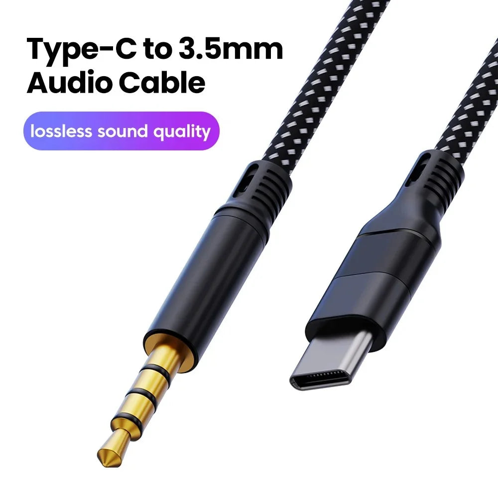 JS-101 For iPhone 15 1.2m Type-C to 3.5mm Audio Cable Braided HiFi Sound AUX Cord - 2