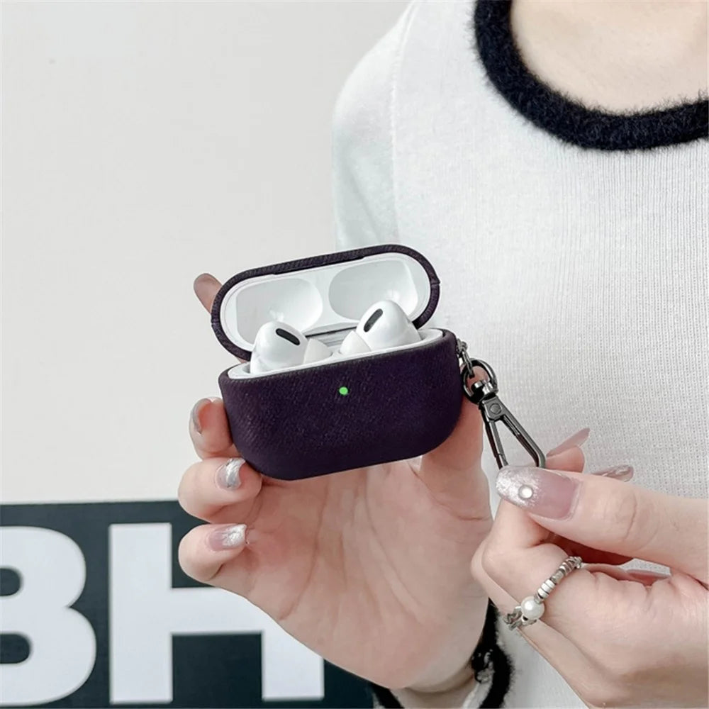 For Apple AirPods Pro Earphone Protective Cover TPU Phone Case with Metal Buckle Suede Texture Design - Grey - 2