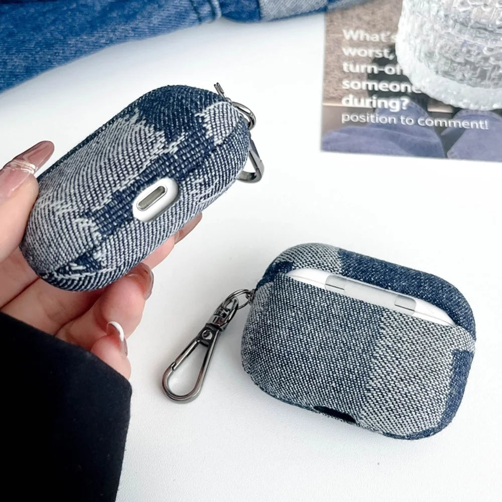 For Apple AirPods 3 Case Bluetooth-compatible Earphone Cover with Metal Hook Splicing Denim Design - Style A - 5