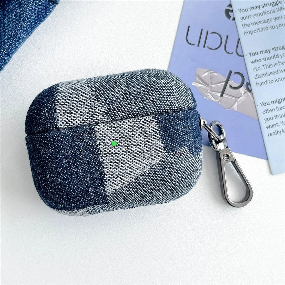 Protective Case for AirPods Pro 2 Splicing Denim Bluetooth-compatible Earphone Cover with Metal Hook - Style A - 1