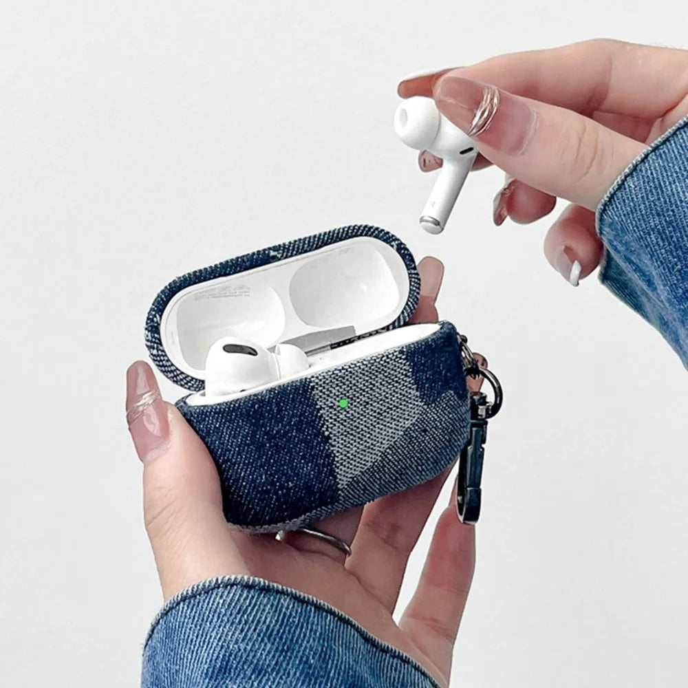 Protective Case for AirPods Pro 2 Splicing Denim Bluetooth-compatible Earphone Cover with Metal Hook - Style A - 3