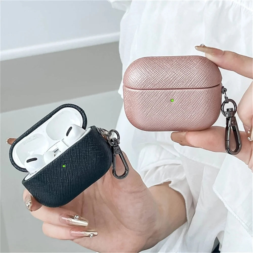 For Apple AirPods 3 Cross Texture Bluetooth-compatible Earphone Cover PU Leather Protective Case - Green - 2
