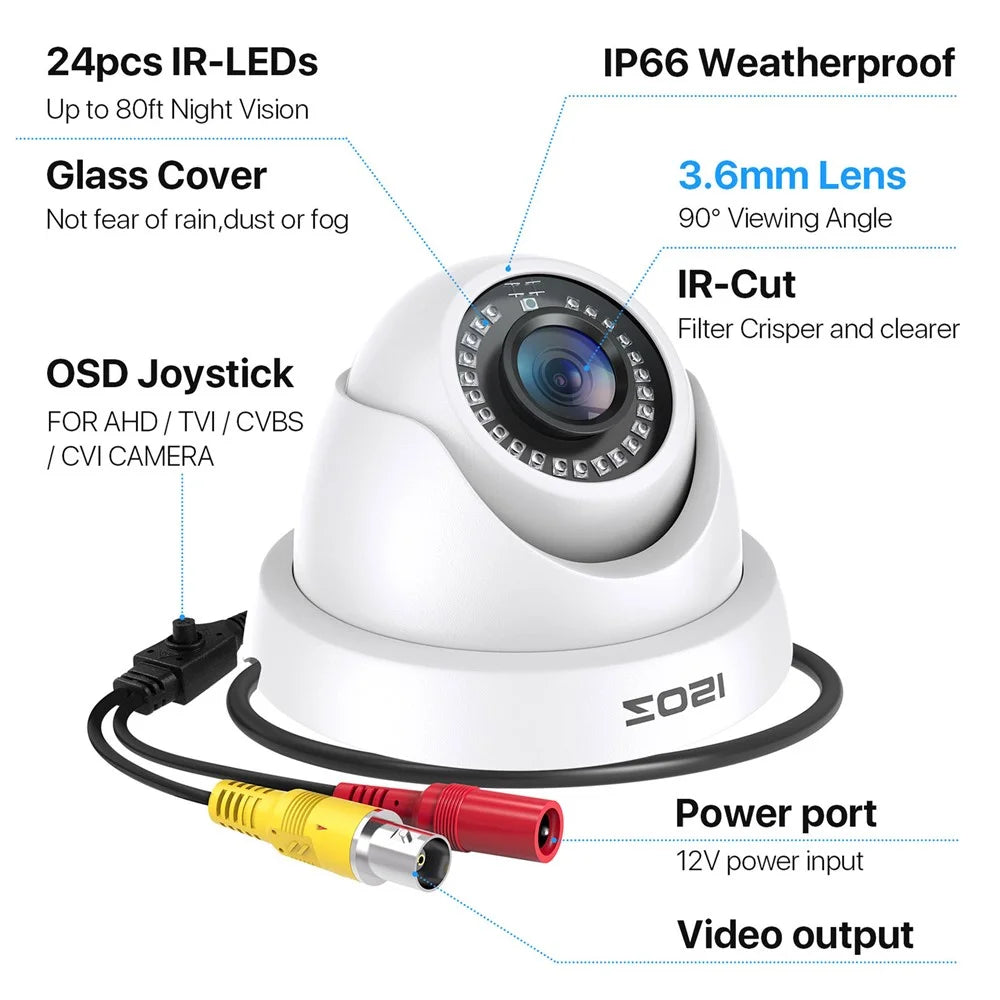 ZOSI 2MP 1920TVL Hybrid 4 In 1 TVI CVI AHD CVBS Security Camera 1080P HD Night Vision Surveillance Cam - White / EU Plug - 4