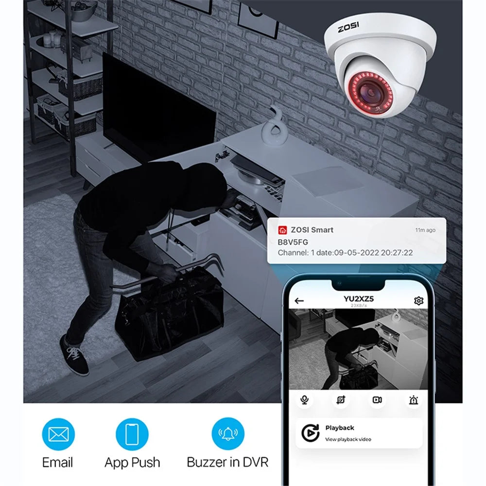 ZOSI 3K Lite Security Camera System AI Human Vehicle Detection Night Vision 8 1080P Cameras H.265+ 8CH DVR without HDD - White / US Plug - 4