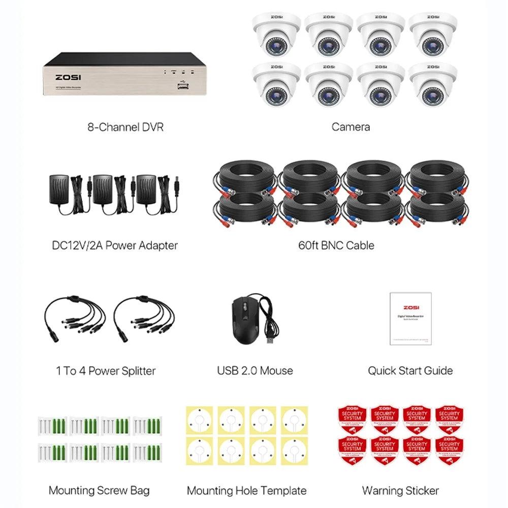 ZOSI 3K Lite Security Camera System AI Human Vehicle Detection Night Vision 8 1080P Cameras H.265+ 8CH DVR without HDD - White / US Plug - 6