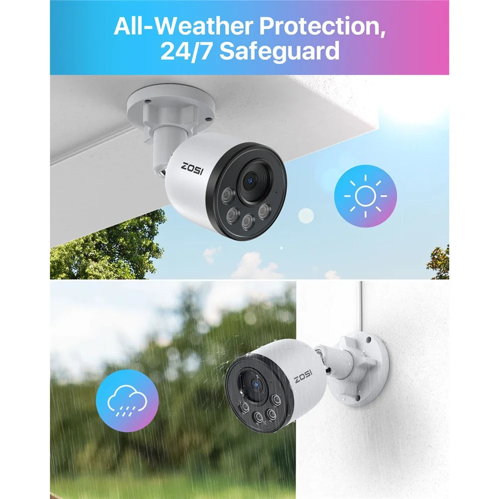 ZOSI 8Pcs Indoor Outdoor Smart Human Detection Night Vision 4MP Weatherproof PoE IP Cameras + 16CH 4K NVR with 4TB HDD - US Plug - 2