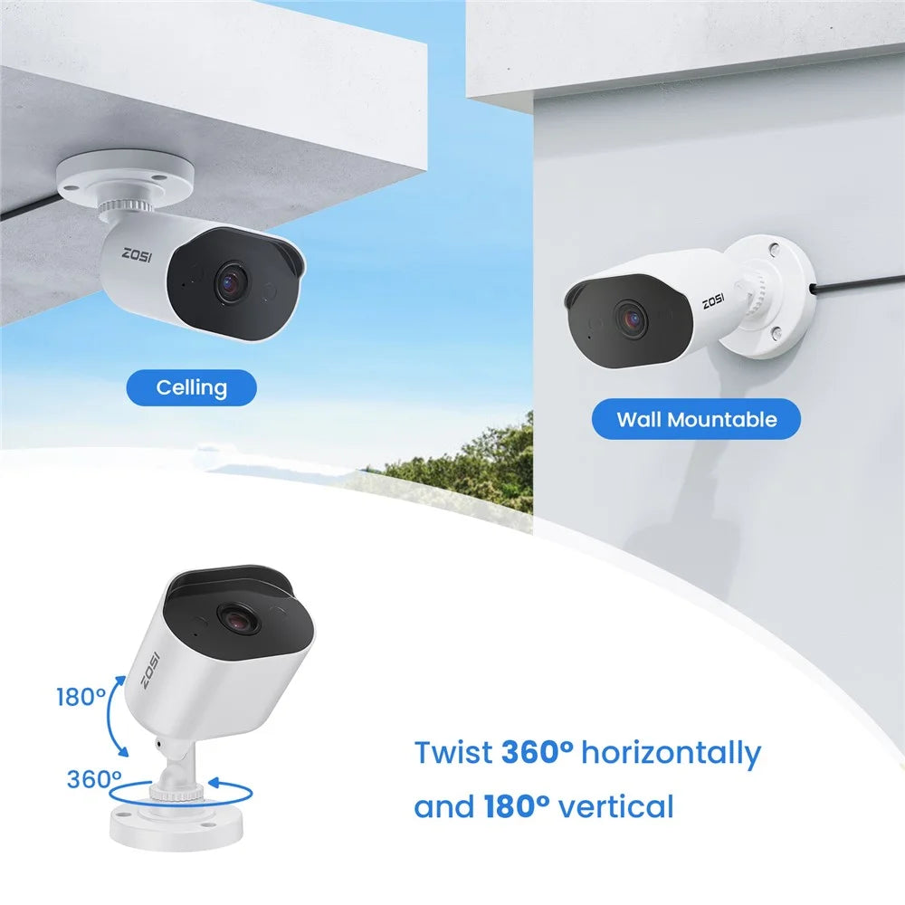 ZOSI 5MP 3K Security Camera Compatible with Zosi DVR ZR08VU / ZR08VN / ZR08JN / ZR16FK 80ft Night Vision AI Person Vehicle Detection IP66 Waterproof Camera for Indoor Outdoor - White - 3