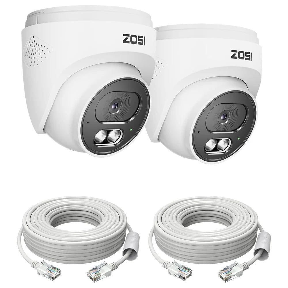 ZOSI C220 2Pcs 4K UHD 8MP PoE Add-On IP Camera AI Person  /  Vehicle Detection Two-Way Audio Night Vision Security Cam - White - 1