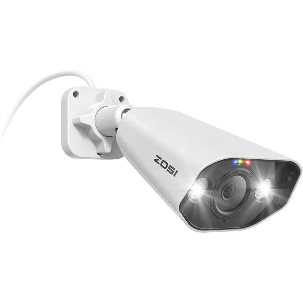 ZOSI 2Pcs 4K PoE Add-on Camera 8MP AI Human Vehicle Detection Waterproof Color Night Vision Security Bullet Cam - White - 2