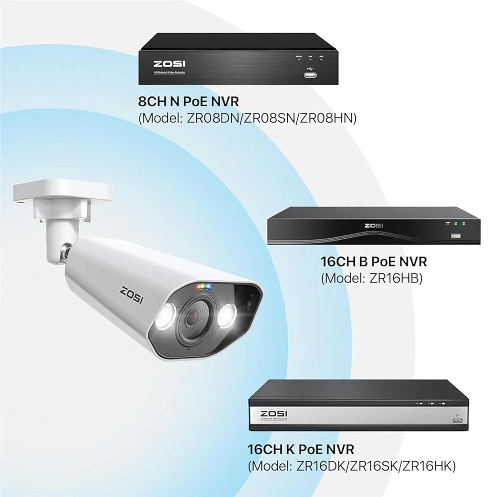 ZOSI 4Pcs 4K PoE Add-on Camera 8MP AI Human Vehicle Detection Waterproof Color Night Vision Security Bullet Cam - White - 2
