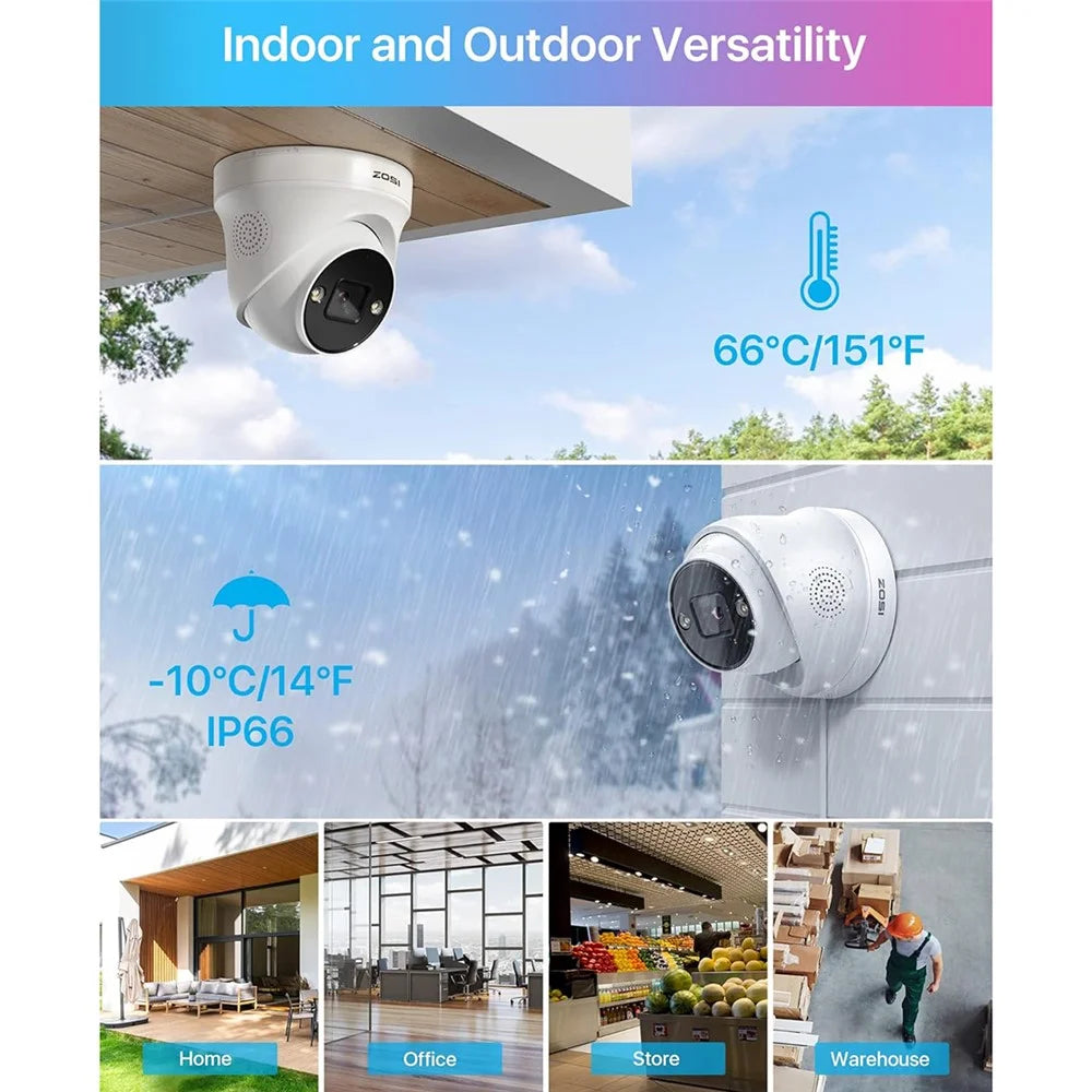 ZOSI 2Pcs 4K PoE Add on Security Camera with Person Vehicle Detection Sound Light Alarm 2 Way Audio 8MP Dome IP Cam - White - 6