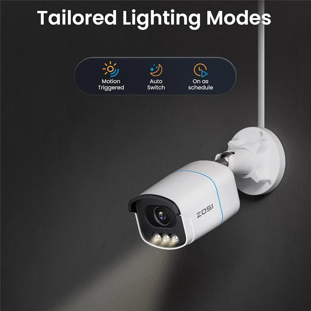 ZOSI C186 4K PoE Security Camera Compatible with Zosi 4K PoE NVR Aurora Lux True Color Night Vision 8MP Outdoor Indoor IP66 Waterproof AI Person Vehicle Detection Two-Way Audio IP Camera - White - 4