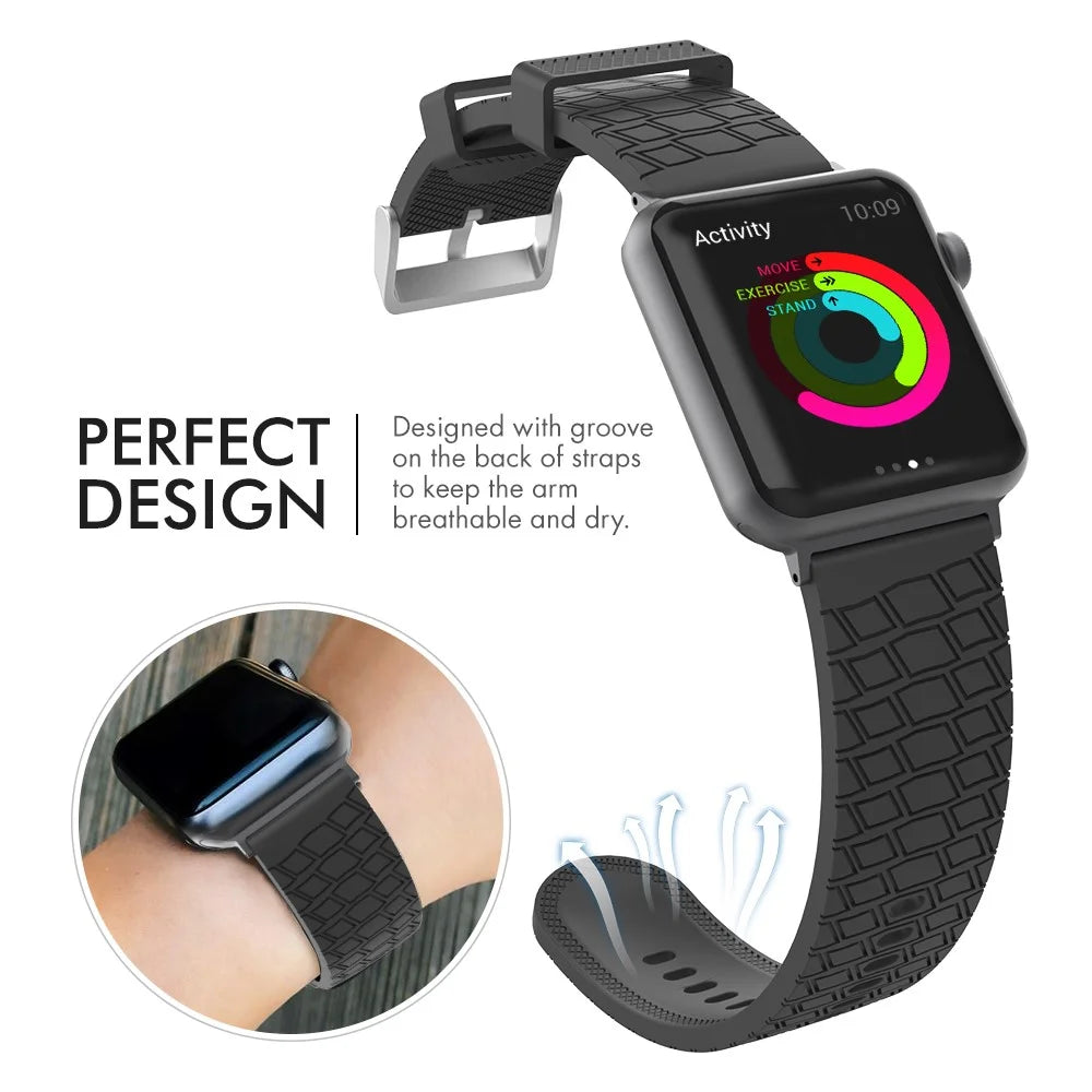 AHASTYLE WA03 For Apple Watch Ultra 3 2 1 49mm / Series 11 10 46mm / 9 8 7 45mm / SE3 SE2 SE 6 5 4 44mm / 3 2 1 42mm Silicone Watch Strap - Black - 3