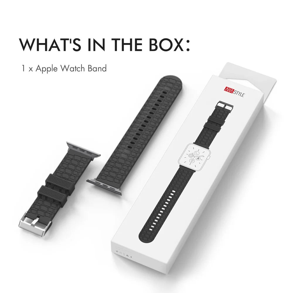 AHASTYLE WA03 For Apple Watch Ultra 3 2 1 49mm / Series 11 10 46mm / 9 8 7 45mm / SE3 SE2 SE 6 5 4 44mm / 3 2 1 42mm Silicone Watch Strap - Black - 6