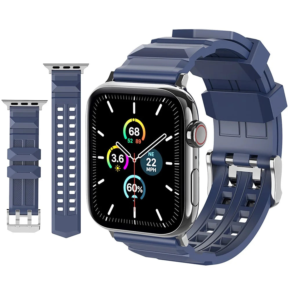 AHASTYLE WA12 Watch Strap for Apple Watch Ultra 3 2 1 49mm / Series 11 10 46mm / 9 8 7 45mm / SE3 SE2 SE 6 5 4 44mm / 3 2 1 42mm Silicone Watchband - Blue - 2
