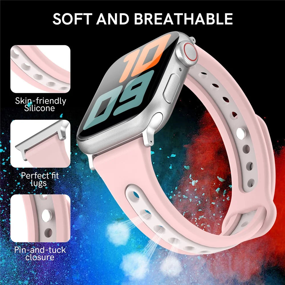 AHASTYLE WA13 Watch Band for Apple Watch Ultra 3 2 1 49mm / Series 11 10 46mm / 9 8 7 45mm / SE3 SE2 SE 6 5 4 44mm / 3 2 1 42mm Dual Color Silicone Strap - Red - 5