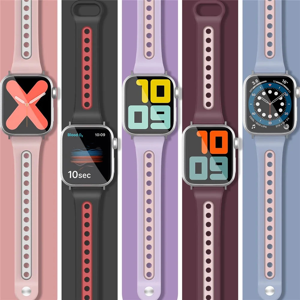 AHASTYLE WA13 Watch Band for Apple Watch Ultra 3 2 1 49mm / Series 11 10 46mm / 9 8 7 45mm / SE3 SE2 SE 6 5 4 44mm / 3 2 1 42mm Dual Color Silicone Strap - Red - 6