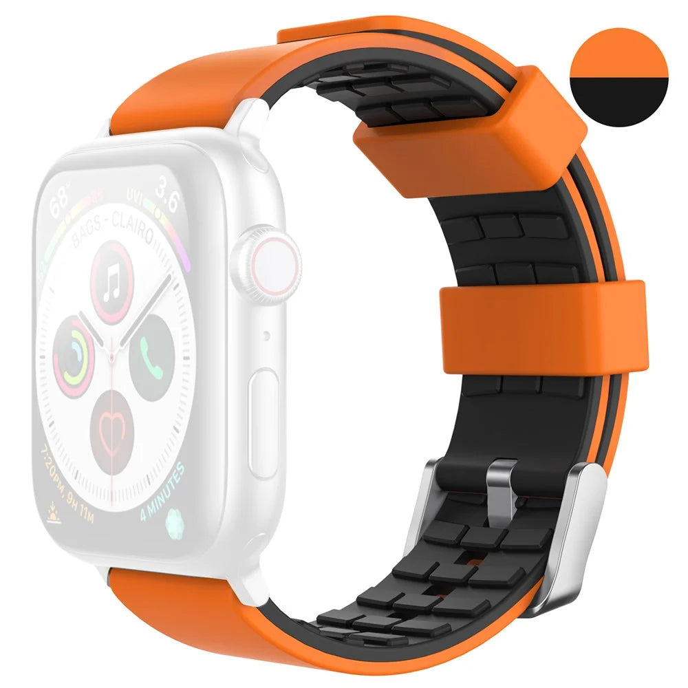 AHASTYLE WA11 Silicone Watch Band for Apple Watch Series 11 10 42mm / 9 8 7 41mm / SE3 SE2 SE 6 5 4 40mm / 3 2 1 38mm Contrast Colors Straps - Black+Orange - 1