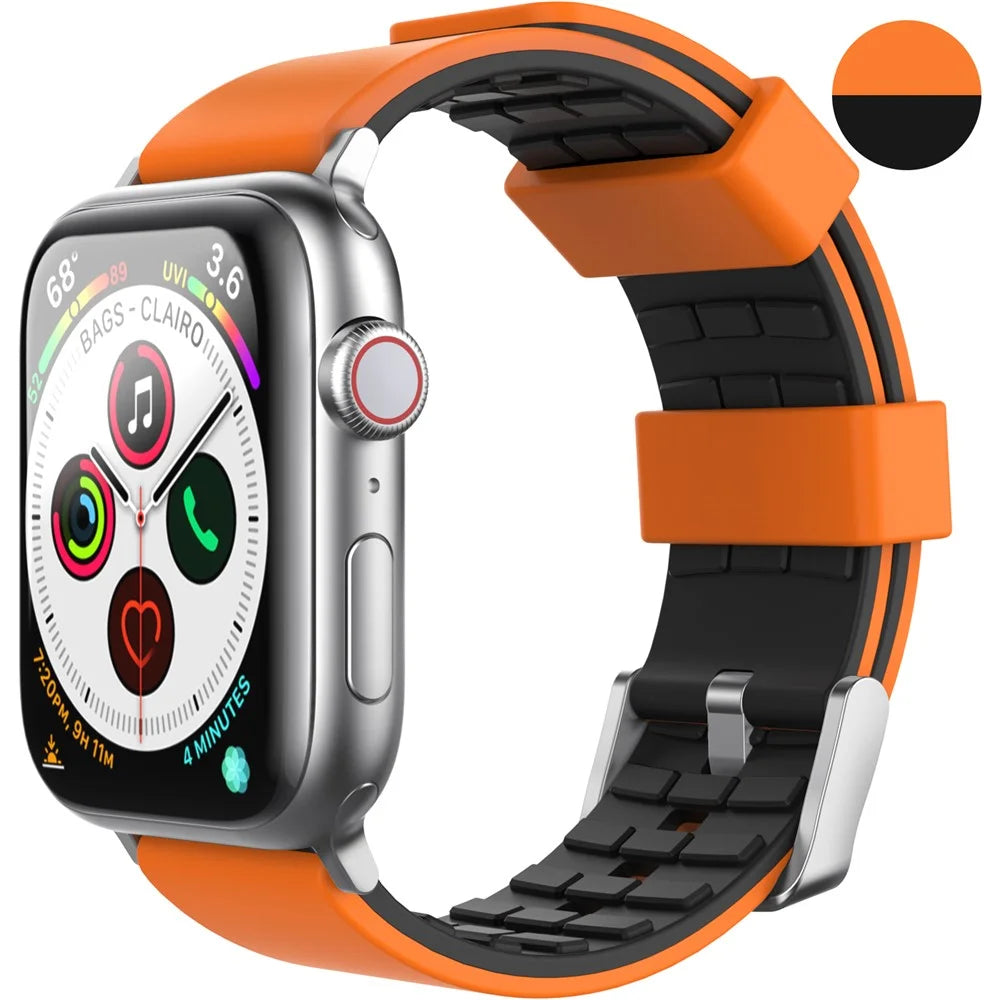 AHASTYLE WA11 Silicone Watch Band for Apple Watch Series 11 10 42mm / 9 8 7 41mm / SE3 SE2 SE 6 5 4 40mm / 3 2 1 38mm Contrast Colors Straps - Black+Orange - 2