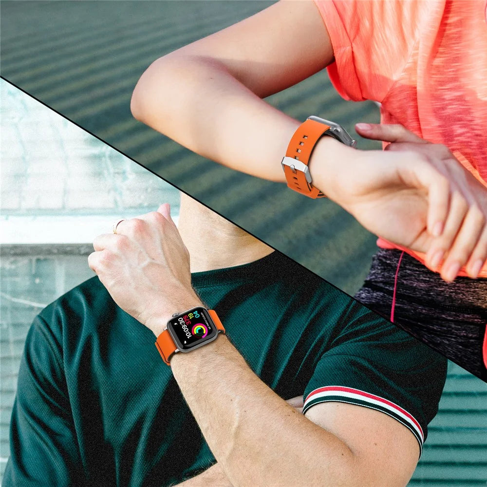 AHASTYLE WA11 Silicone Watch Band for Apple Watch Series 11 10 42mm / 9 8 7 41mm / SE3 SE2 SE 6 5 4 40mm / 3 2 1 38mm Contrast Colors Straps - Black+Orange - 4