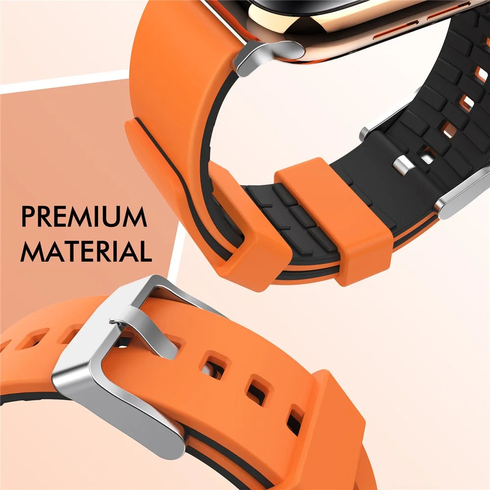 AHASTYLE WA11 Silicone Watch Band for Apple Watch Series 11 10 42mm / 9 8 7 41mm / SE3 SE2 SE 6 5 4 40mm / 3 2 1 38mm Contrast Colors Straps - Black+Orange - 5