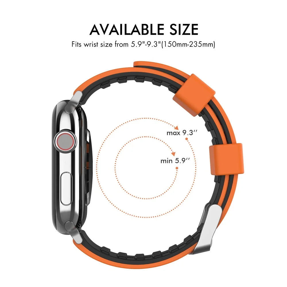 AHASTYLE WA11 Watch Band for Apple Watch Ultra 3 2 1 49mm / Series 11 10 46mm / 9 8 7 45mm / SE3 SE2 SE 6 5 4 44mm / 3 2 1 42mm Contrast Colors Silicone Strap - Black+Orange - 7