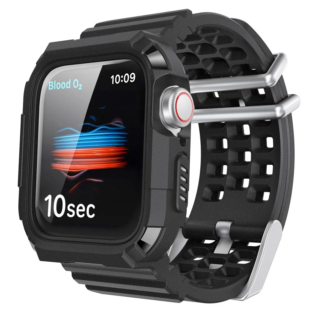 AHASTYLE WA07 For Apple Watch Series 6 5 4 SE (2022) SE 44mm / Series 3 2 1 42mm Soft TPU Watch Band with Case - Black - 1
