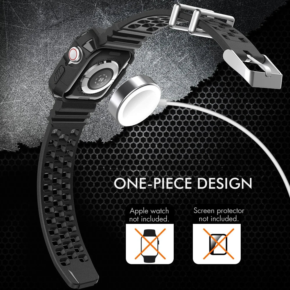 AHASTYLE WA07 For Apple Watch Series 8 7 41mm / Series 6 5 4 SE (2022) SE 40mm / Series 3 2 1 38mm TPU Watch Band with Shockproof Case - Black - 2