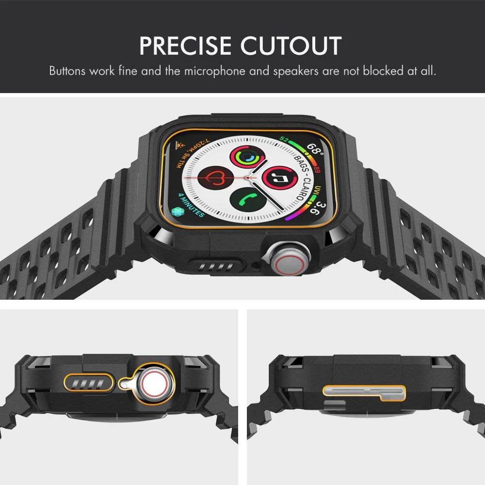 AHASTYLE WA07 For Apple Watch Series 8 7 41mm / Series 6 5 4 SE (2022) SE 40mm / Series 3 2 1 38mm TPU Watch Band with Shockproof Case - Black - 4