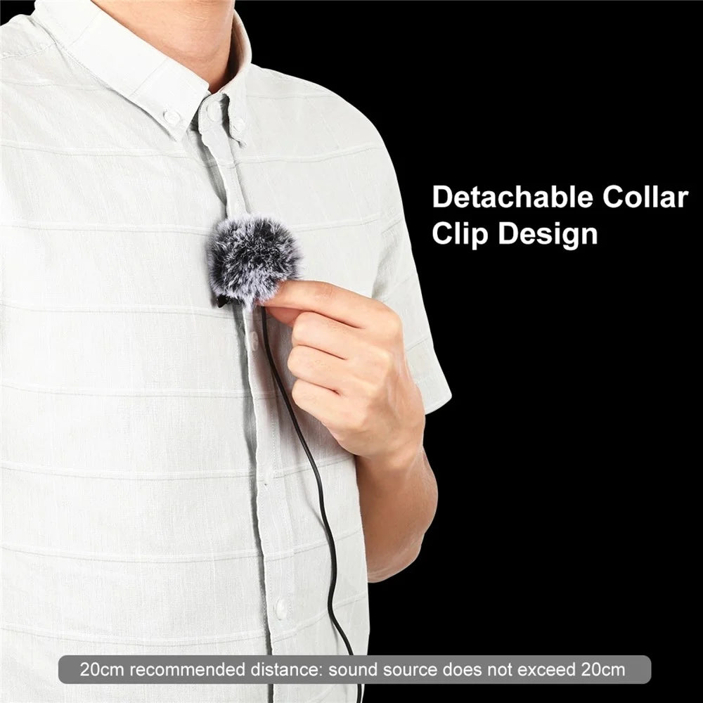PULUZ PU424 1.5m 3.5mm Lavalier Microphone Clip-On Omnidirectional Condenser Mic for Phone K Song, Recording - 6