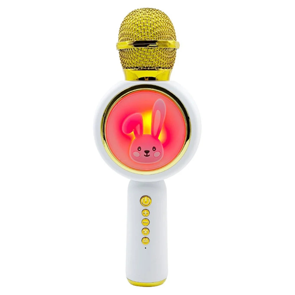 X6 Cute Rabbit Kids Microphone Voice Changing Bluetooth-compatible TWS Karaoke Mic, English Version - Ivory White - 3