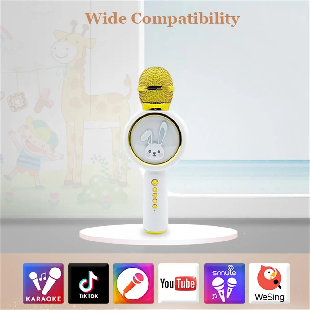 X6 Cute Rabbit Kids Microphone Voice Changing Bluetooth-compatible TWS Karaoke Mic, English Version - Ivory White - 7