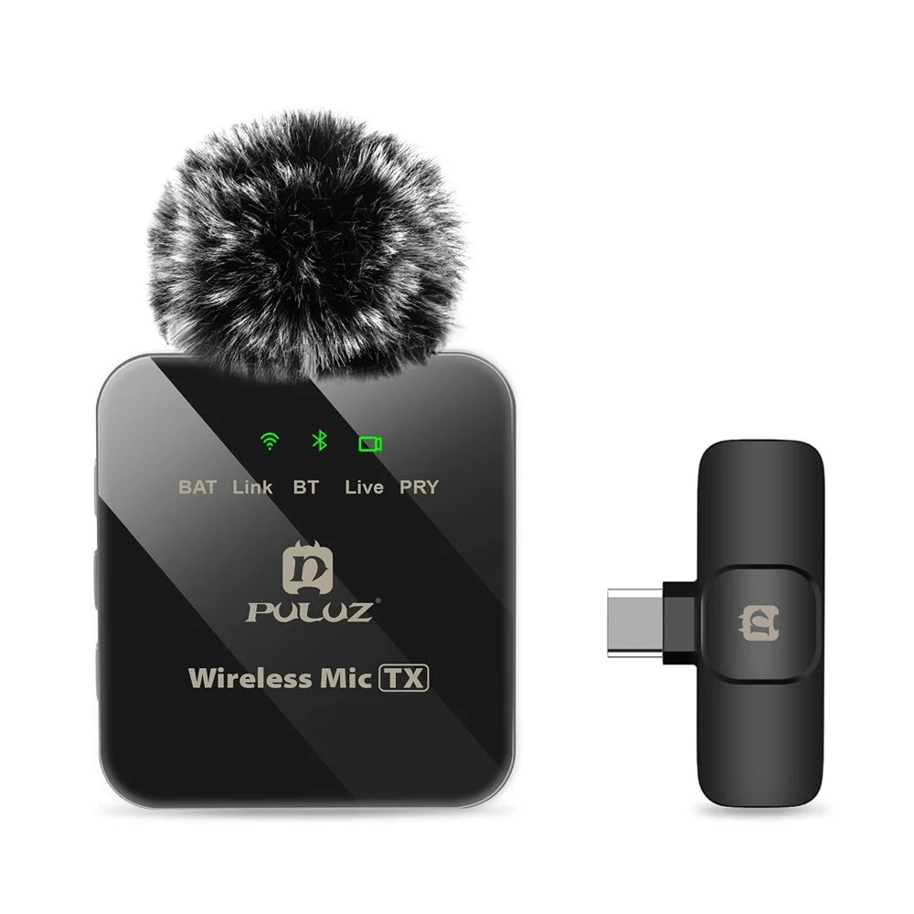 PULUZ PU646B Clip On Mic with Type C Receiver 2.4G Low Latency ENC Noise Reduction Wireless Lavalier Microphone - 2