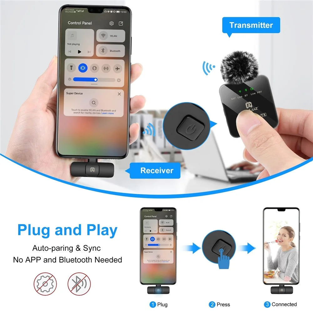 PULUZ PU646B Clip On Mic with Type C Receiver 2.4G Low Latency ENC Noise Reduction Wireless Lavalier Microphone - 5