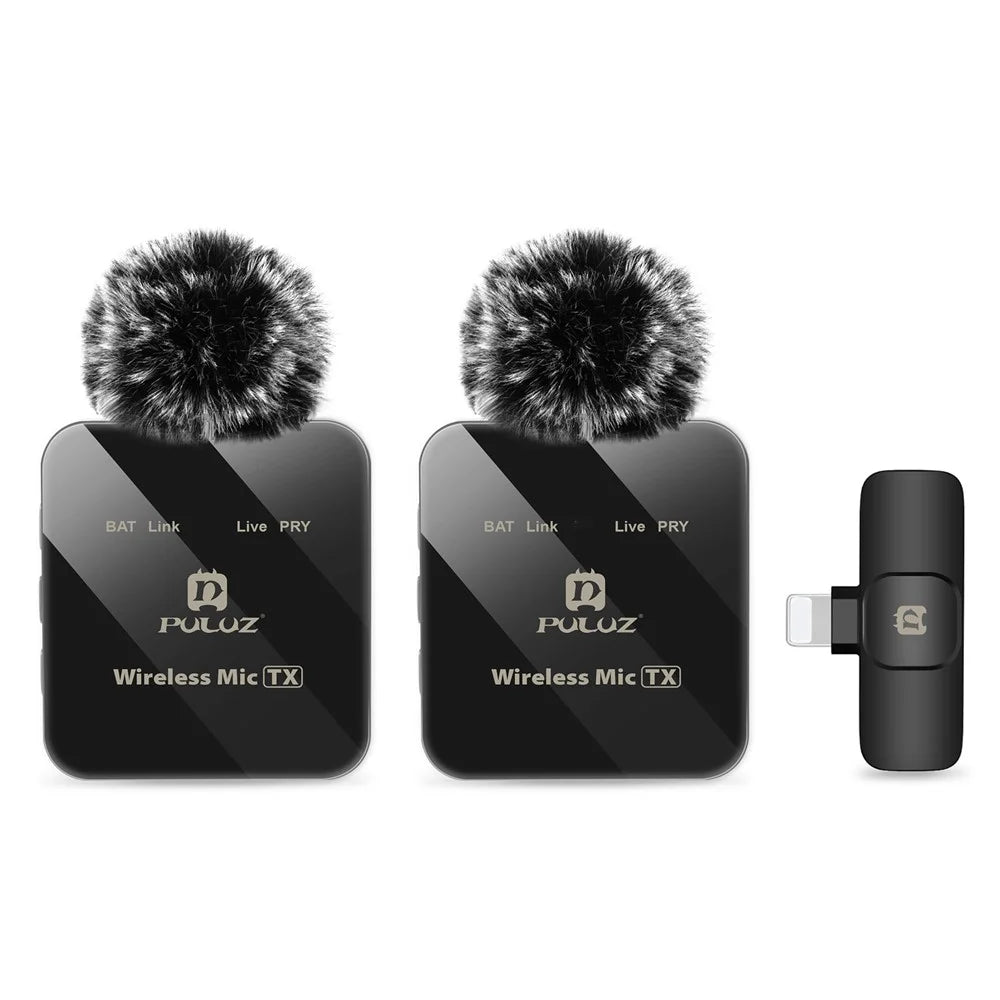 PULUZ PU647B Clip On Mic with 8 Pin Receiver Wireless Lavalier Microphone System, 2 Mic + 1 Receiver - 2