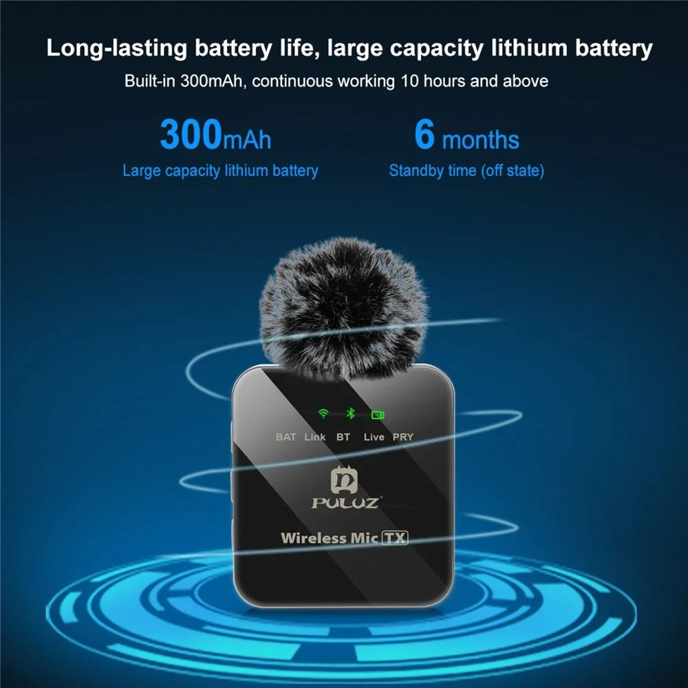 PULUZ PU3153B Real Time Monitoring Wireless Lavalier Microphone System for Vlog Live Streaming Interview, 1 Transmitter + 1 Receiver - 7