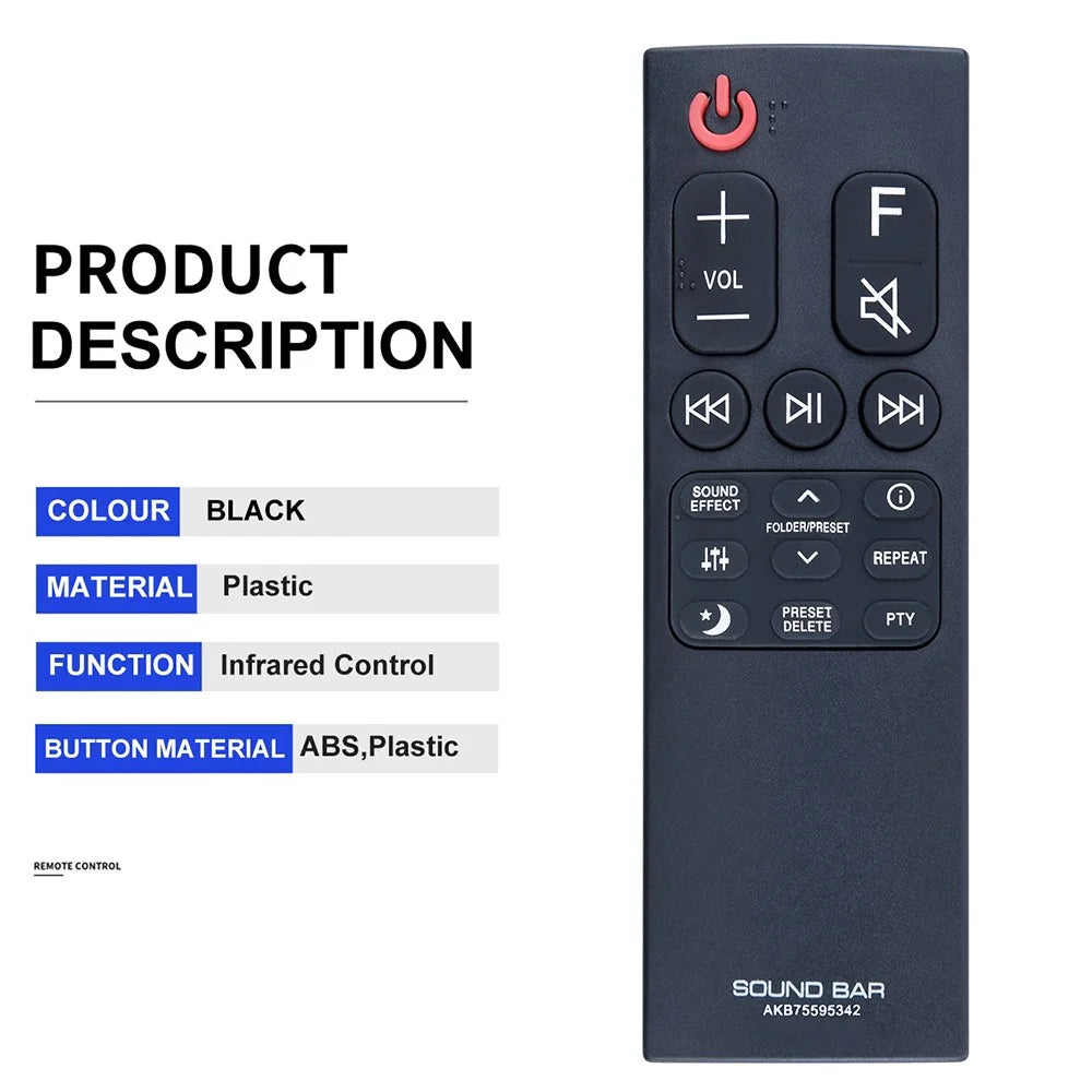 AKB75595342 For LG Sound Bar Infrared Remote Control Replacement Direct Use No Setting Required Controller - Black - 2