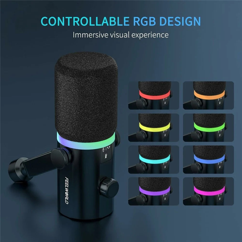 FEELWORLD PM1-XS Dynamic Microphone with Stand XLR  /  USB Dual Output Desktop Mic for Recording  /  Gaming  /  Streaming - Black - 5