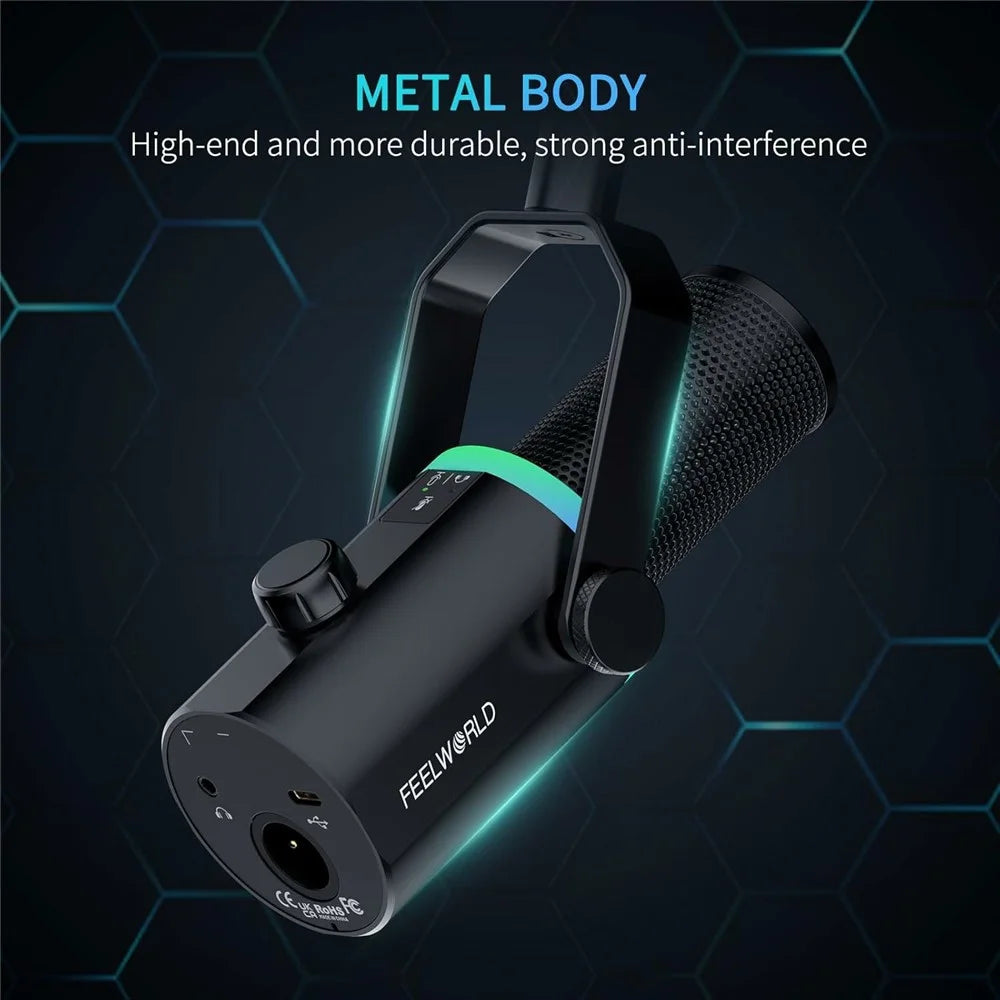 FEELWORLD PM1-AS Dynamic Microphone with Boom Arm Stand XLR / USB Dual Output for Podcast Recording / Gaming / Live Streaming - Black - 4
