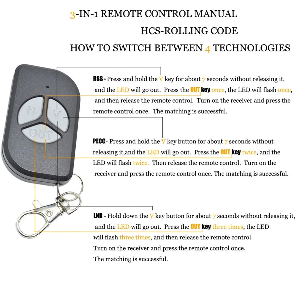 For Rossi & Peccinin DZ 3  /  DZ 4  /  DZ Nano Turbo  /  DZ 3 Turbo  /  DZ 4 Turbo 433MHz Garage Door Remote Control Rolling Code 3 Button 50-100M Range Remote Controller Transmitter - Black - 2