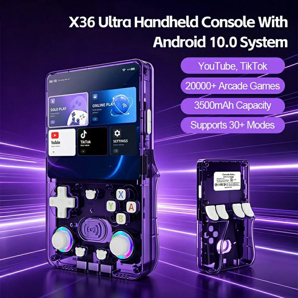 X3 Ultra Handheld Game Console 4.2 Inch IPS Screen Retro Classic Gamepad, 1+8GB - Transparent Purple - 2
